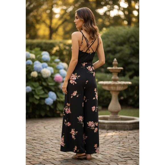 Nine Britton Black Floral Criss Cross Back Maxi Dress Size S - Picture 13 of 13